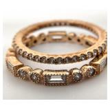 2 Rose Gold Tone Sterling Channel Set Rings, Sz 9