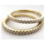 2pc Gold Tone Sterling Channel Set Rings Sz 9