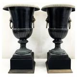 Pair Bombay Metal Footed Urns