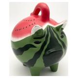 Watermelon Painted Pottery Piggy Bank