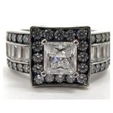 Sterling, Princess Cut, Baguette & Round Stone