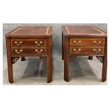 2 Lane Chippendale Banded Mahogany End Tables