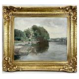 Antique Oil Painting, Impressionist Waterway