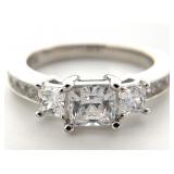 Sterling Silver Clear Stone Engagement Ring, Sz 7
