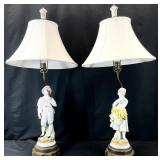 Pair Vintage Bisque Porcelain Figural Lamps