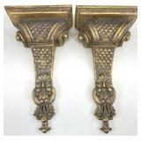 Pair Ornate Gilded Wall Sconce Shelves