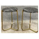 Pair New Modern Stone/Metal Accent Tables