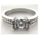 Sterling Clear Stone Channel Set Solitaire Ring,