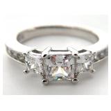 Sterling Silver Clear Stone Engagement Ring, Sz 7
