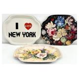 3pc Vintage I Love New York & Floral Metal Trays