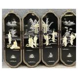 Four Chinese Black Lacquer MOP Wall Panels