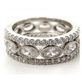 3pc Sterling Silver Clear Stone Rings, Sz 8