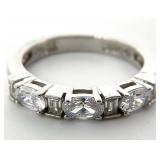 Sterling Silver Round & Baguette Ring, Sz 7