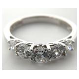 Sterling Silver 5 Clear Stone Ring, Sz 8