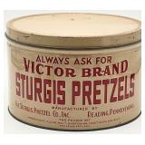 Vintage Victor Brand Sturgis Pretzels Tin