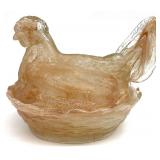 Pink Swirl Glass Hen on Nest