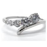 Sterling Silver Clear Stone Bypass Ring, Sz 7