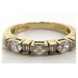 Gold Tone Sterling Oval & Baguette Stone Ring, Sz