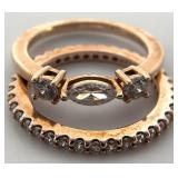 2pc Gold Tone Sterling, Clear Stone Rings, Sz 5