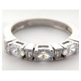 Sterling Silver Oval & Baguette Stone Ring, Sz 7