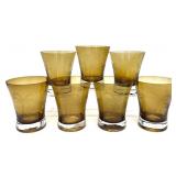7pc Palm Tree Etched Amber Glassware