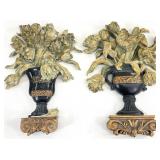Pair Floral Sculptural Wall Plaques