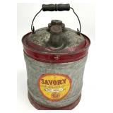 Vtg Savory Steel Ware 2 Gal. Galvanized Gas Can