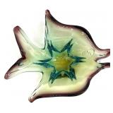 Blue Green Blown Art Glass Fish Dish