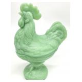 Jadeite Green Style Glass Rooster on Nest