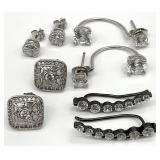 4pc Sterling Silver Clear Stone Earrings