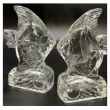 2pc Angel Fish Clear Glass Bookends / Statues