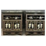 Pair Chinoiserie Black Lacquer MOP Nightstands
