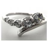 Sterling Silver Clear Stone Bypass Ring, Sz 6