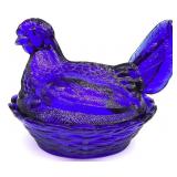 Cobalt Blue Glass Hen on Nest