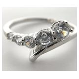 Sterling Silver Clear Stone Bypass Ring, Sz 6