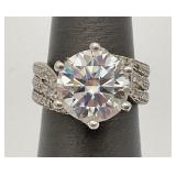 5 Carat Moissanite Sterling Silver Ring, Sz 5
