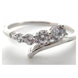 Sterling Silver Clear Stone Bypass Ring, Sz 9