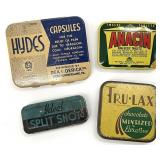 4pc Vintage Medicine Advertisement Tins