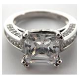 Sterling Silver Princess Cut Clear Stone Ring, Sz