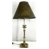 Brass Footed Palm Candlestick Lamp, Metal Shade