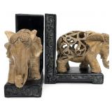 Chinese Carved Elephant Bookends