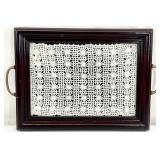 Handmade Crochet Lace in Wood Framed Glass Tray