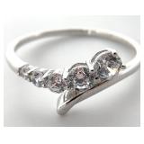 Sterling Silver Clear Stone Bypass Ring, Sz 9
