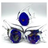 3 Blown Art Glass Fish Figurines