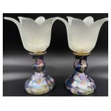 2pc Macau Chinese Candlesticks w/ Floral Shades