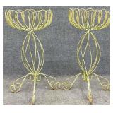 Pair Green Wrought Iron Scallop Edge Planters