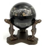 Black & Tan Marble Sphere on Stand