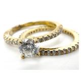 2pc Gold Tone Sterling Wedding Band Set, Sz 7