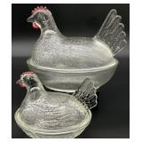 2pc Vtg Indiana Glass Hen on Nest Dishes