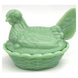 Jadeite Green Style Glass Hen on Nest